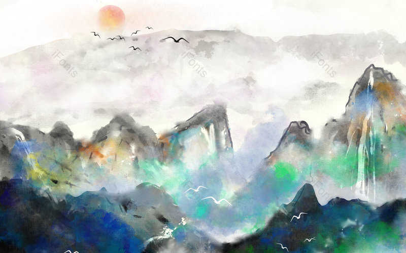 中国风唯美手绘风景山水插画背景设计,插画/手绘图,插画/手绘图库,插画/手绘图下载,插画/手绘